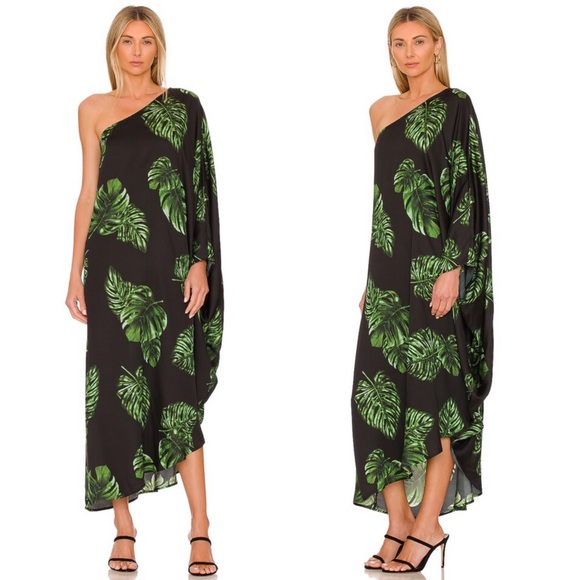 L'AGENCE Dresses & Skirts - L’AGENCE Selena Dress in Black Tropical Green Multi Palm Size Large NWT
